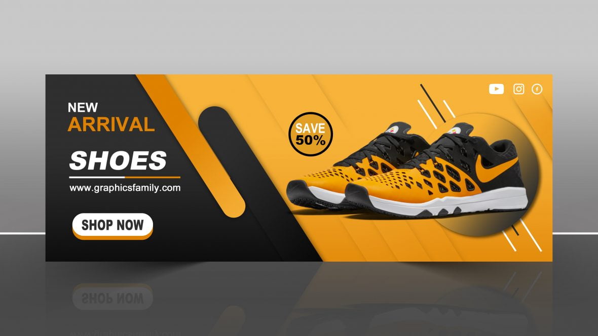 فایل طرح بنر فروش کفش فیسبوک به صورت تایم لاین و PSD - Facebook Shoes Sale Timeline Cover Banner PSD