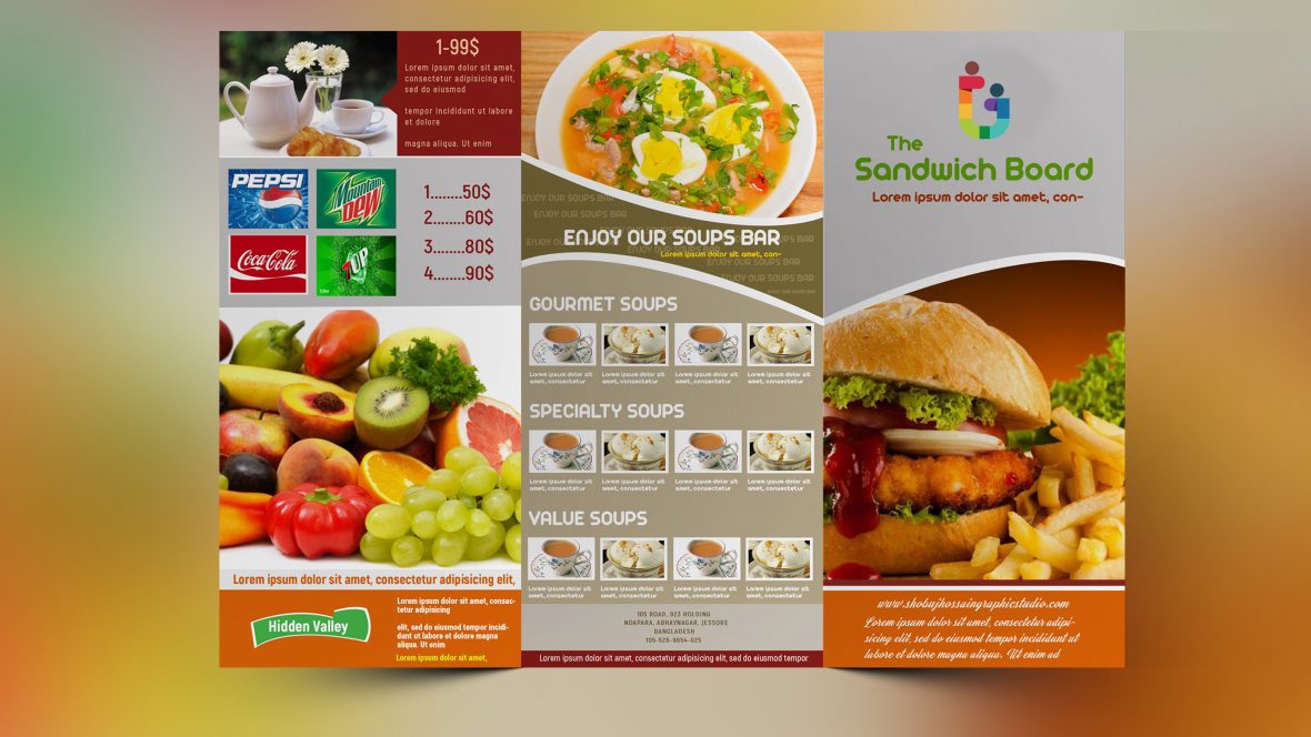 فایل قالب طراحی بروشور سه لت منوی فست فود - Fast Food Menu Trifold Brochure Design Template