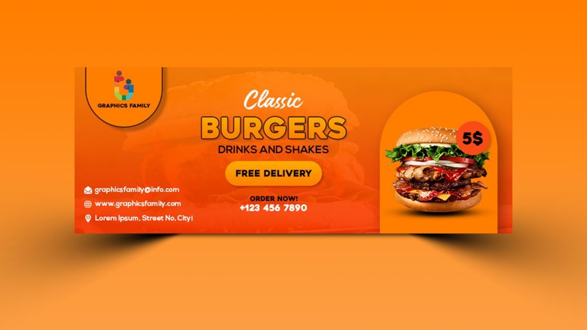 فایل قالب کاور فیسبوک برای تبلیغ فست فود - Fast food promotion facebook cover template