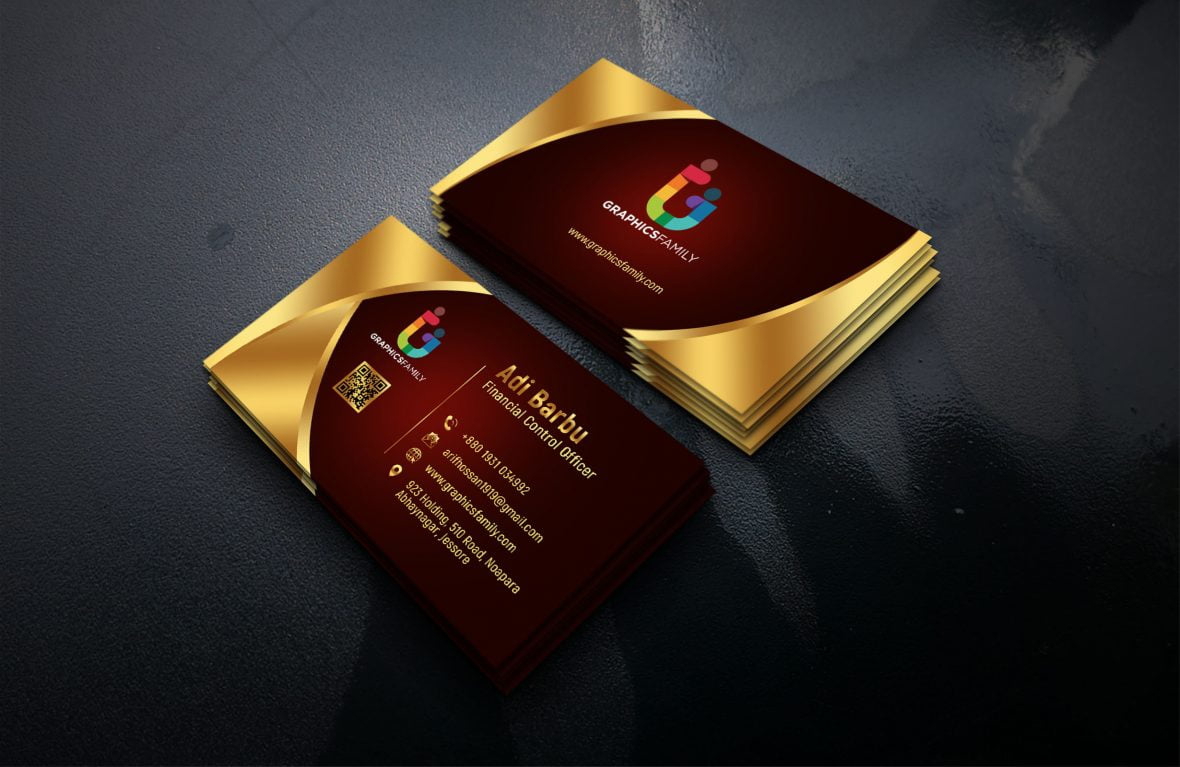 فایل طراحی کارت ویزیت لوکس طلایی افسر کنترل مالی - Financial Control Officer Luxury Golden Business Card Design