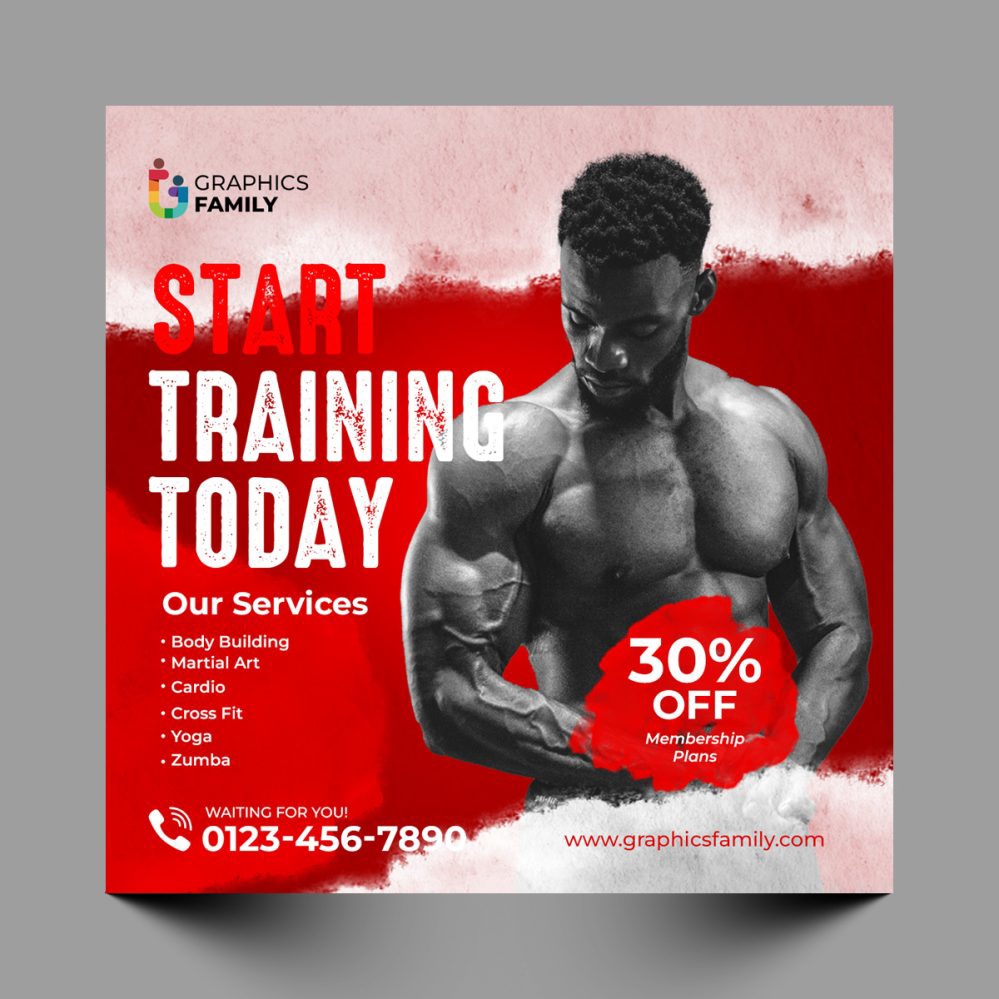 فایل الگوی طراحی پست شبکه‌های اجتماعی تناسب اندام - Fitness Social Media Post Design Template
