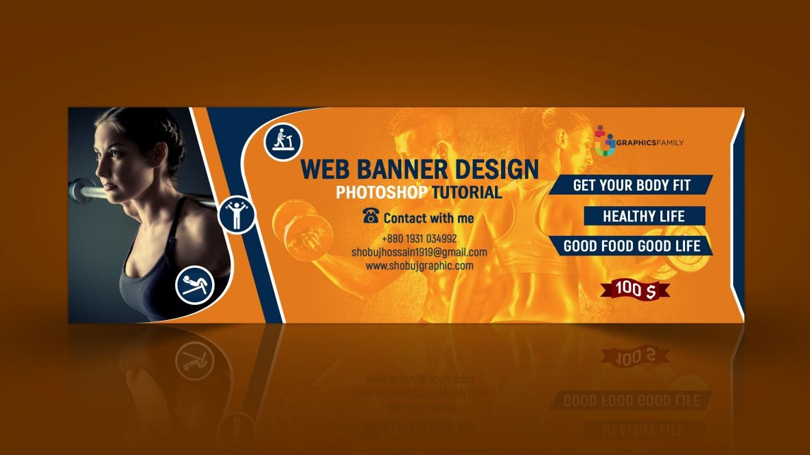 فایل دانلود بنر وب باشگاه ورزشی PSD - Fitness Web Banner PSD Download