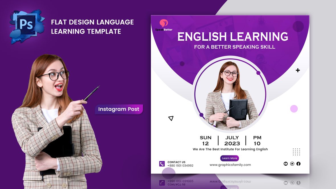 فایل قالب یادگیری زبان با طراحی تخت - Flat design language learning template