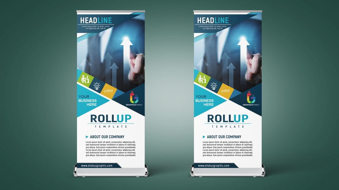فایل طرح بنر رول آپ تخت برای الگوی کسب و کار - Flat Roll Up Banner Design For Business Template