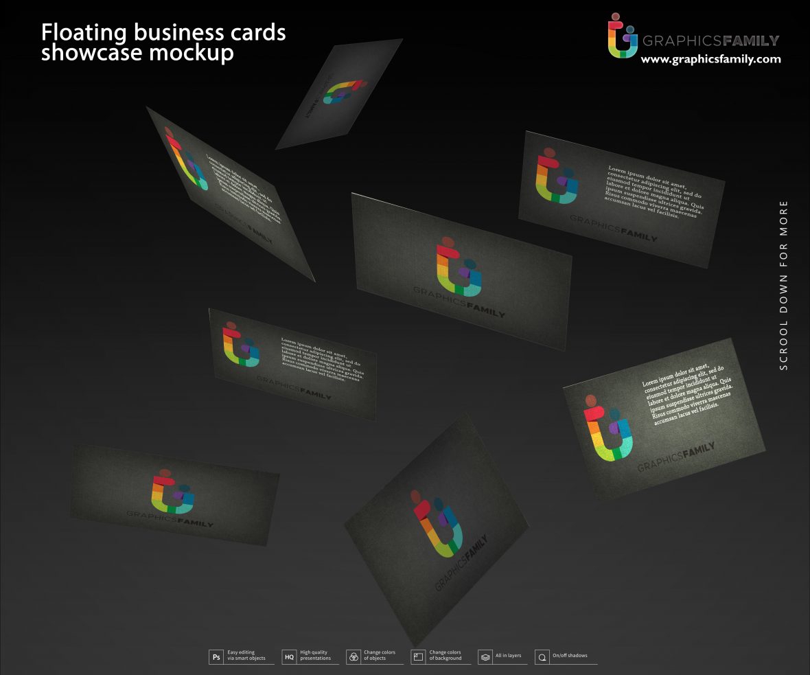 فایل موکاپ ویترین کارت ویزیت شناور - Floating business cards showcase mockup