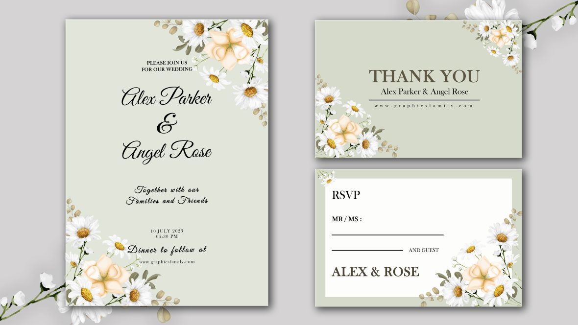 فایل الگوی طراحی کارت RSVP و تشکر عروسی گلدار - Floral Wedding RSVP and Thank You Card Design Template
