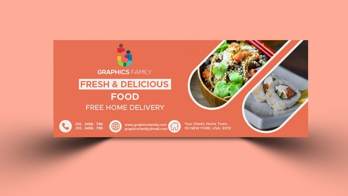 فایل الگوی کاور فیسبوک تحویل غذا - Food Delivery Facebook Cover Template