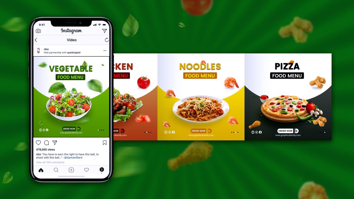 فایل طراحی منوی غذا اینستاگرام به صورت چرخشی - Food Menu Instagram Carousel Design