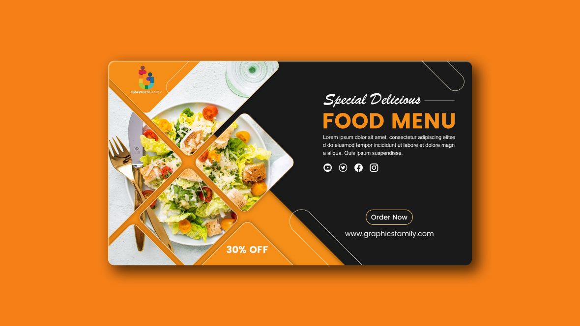 فایل طراحی بنر شبکه های اجتماعی منوی غذا - Food Menu Social Media Banner Design