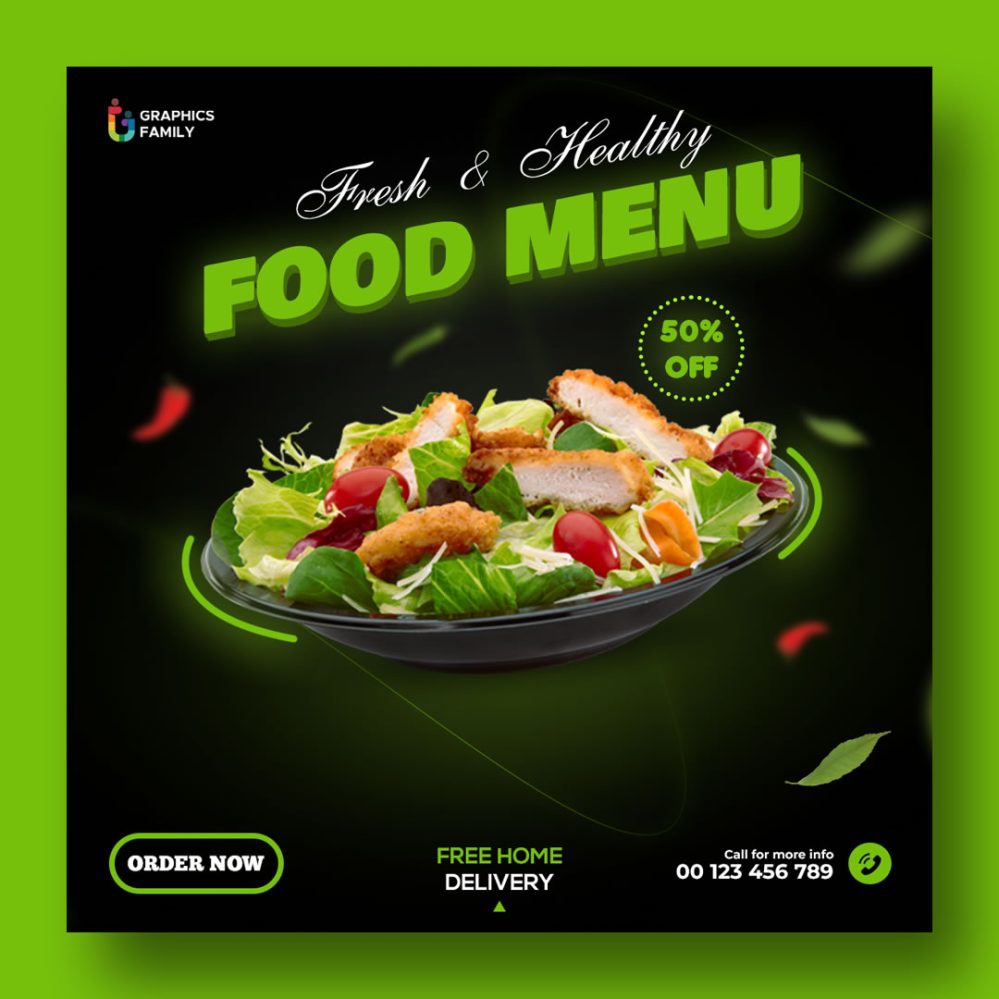 فایل قالب پست اینستاگرام رستوران و غذا - Food Restaurant Instagram Post Template