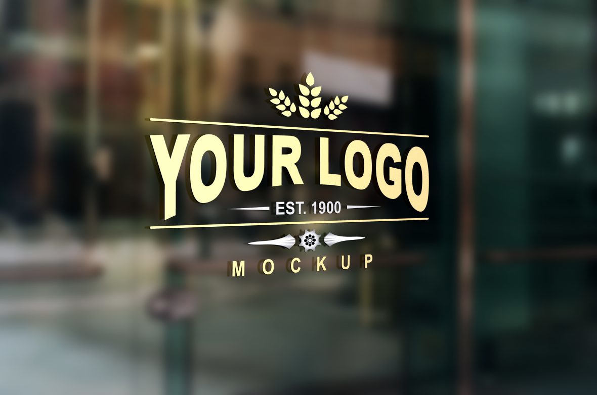فایل موکاپ لوگو تابلوی درب شیشه‌ای - Glass Door Signage Logo Mockup