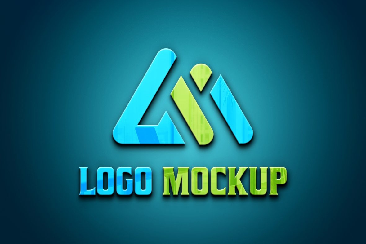 فایل موکاپ لوگوی سه بعدی جلوه‌های شیشه‌ای روی سطح آبی - Glass Effects 3D Logo Mockup on Blue Surface
