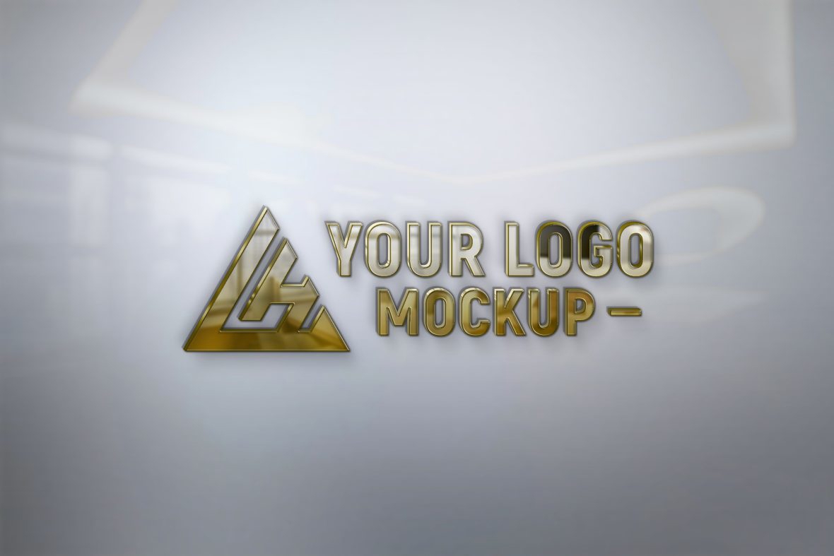 فایل موکاپ لوگو با افکت شیشه روی پس‌زمینه دفتر - Glass Effects Logo Mockup On Office Background