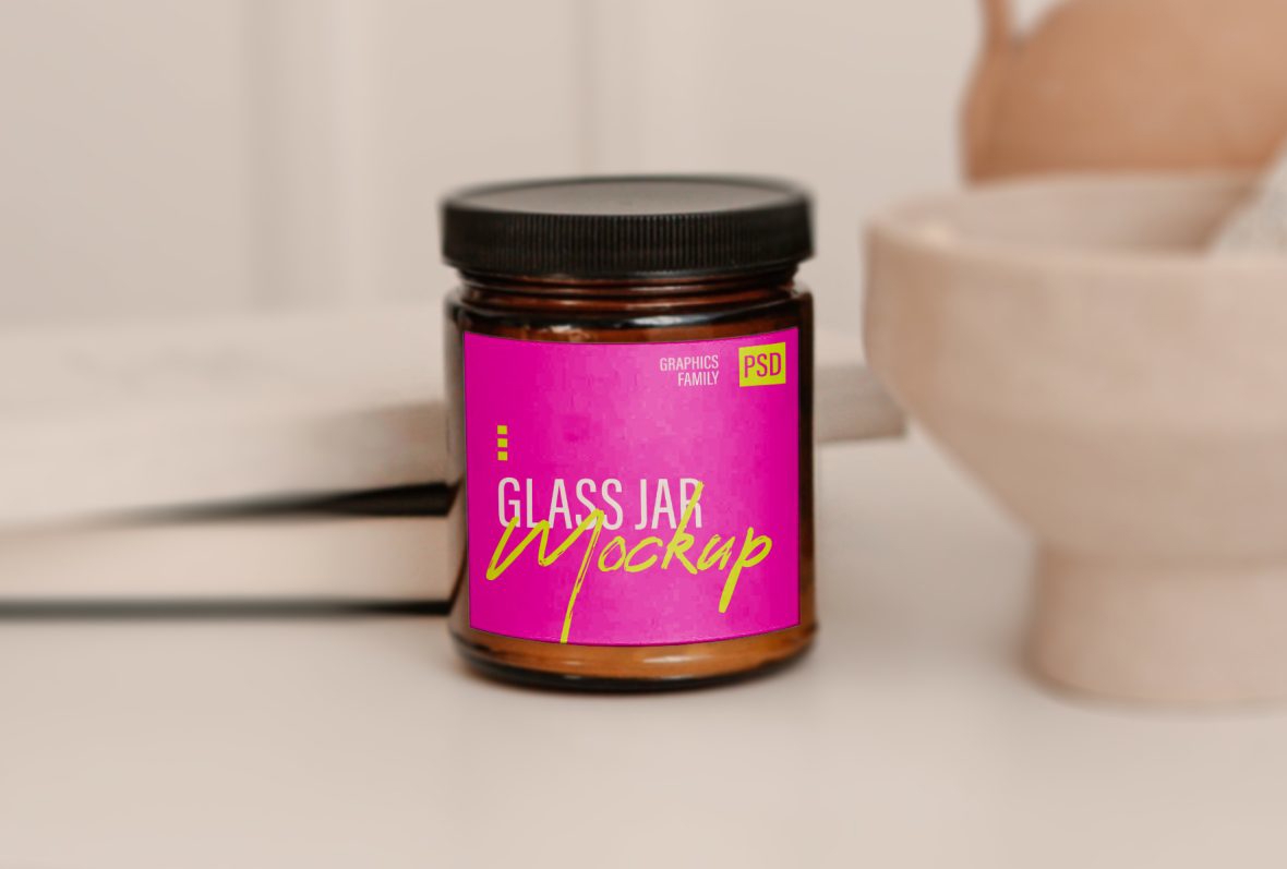 فایل الگوی ماکت طراحی جار شیشه‌ای - Glass Jar Design Mockup Template