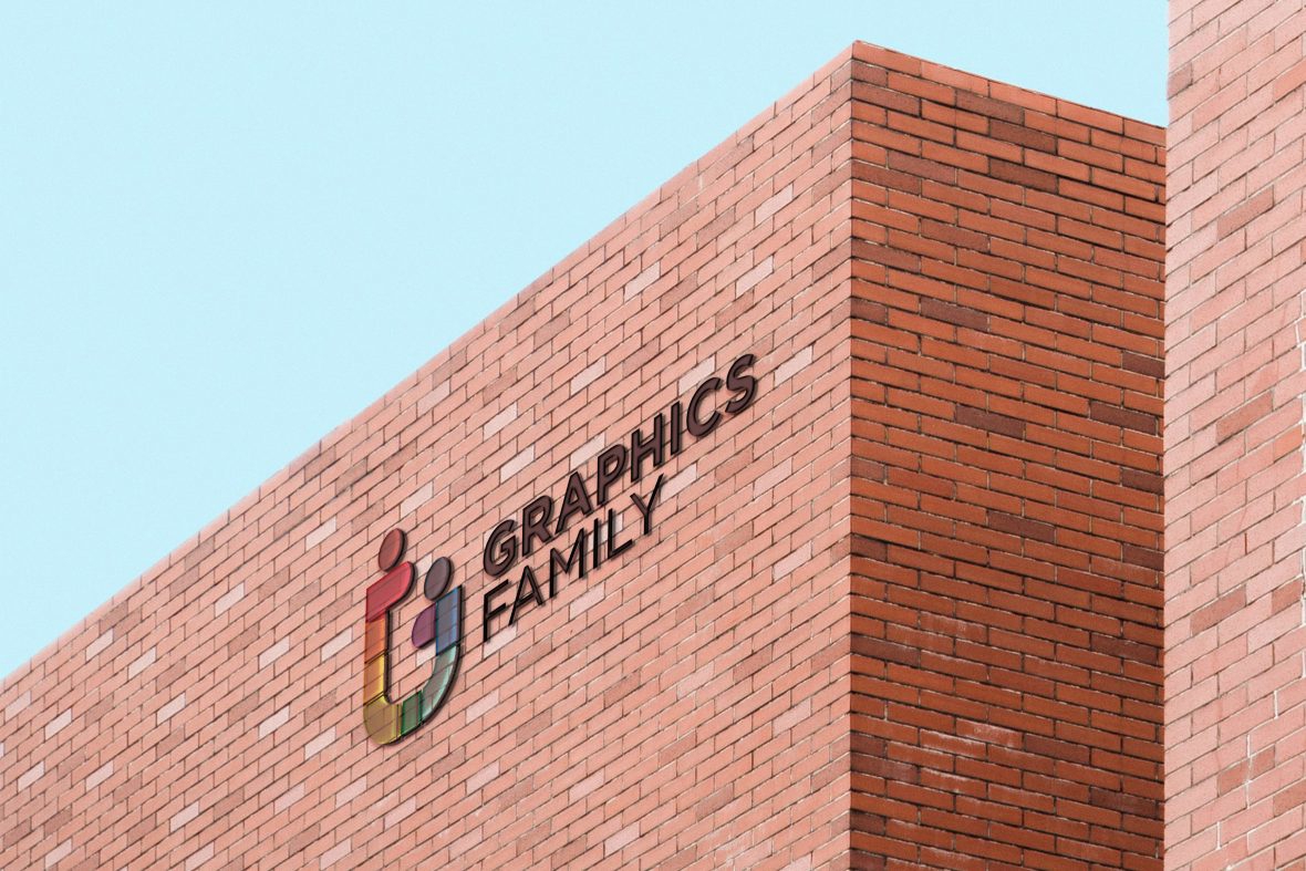 فایل موکاپ لوگوی شیشه‌ای ساختمان آجری - Glass Logo Brick Building Mockup