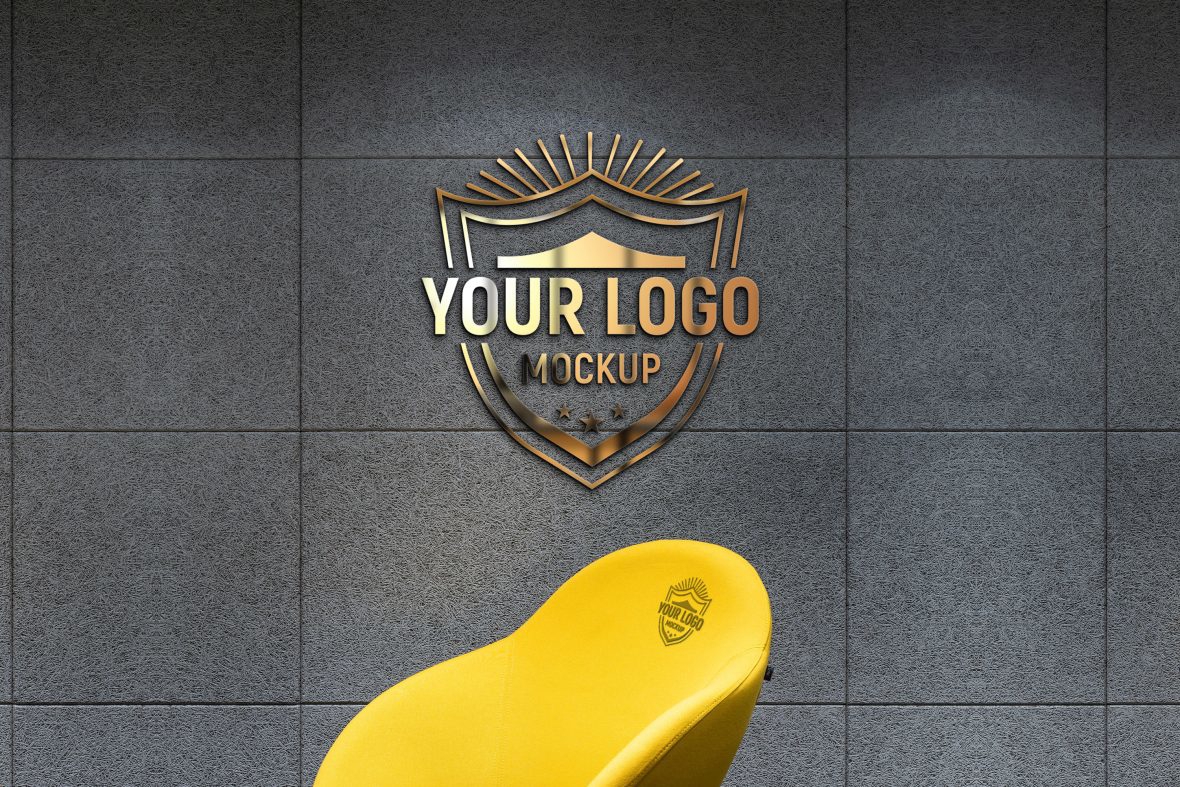 فایل موکاپ لوگوی شیشه‌ای روی دیوار کاشی - Glass Logo Mockup on Tiles Wall