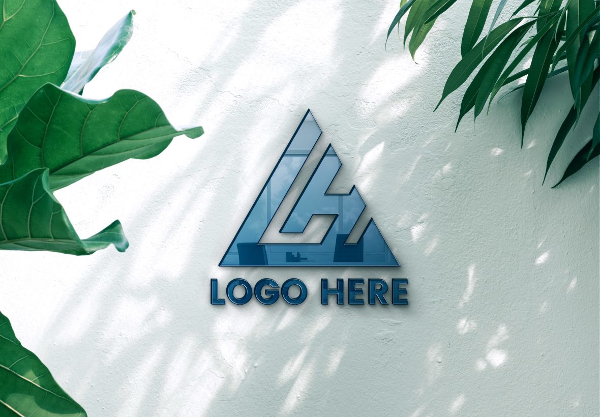 فایل موکاپ لوگوی شیشه‌ای با دیوار سفید - Glass Logo Mockup With White Wall
