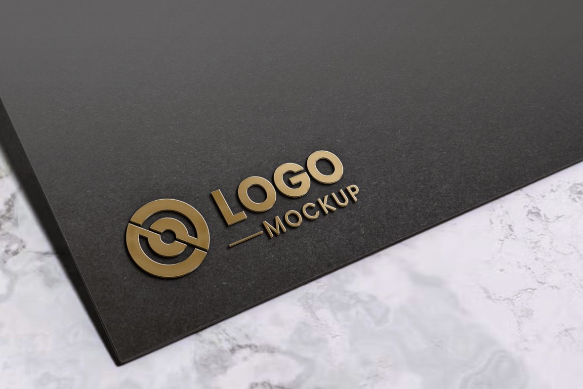 فایل موکاپ لوگو سه بعدی برجسته طلایی - Gold Embossed 3D Logo Mockup