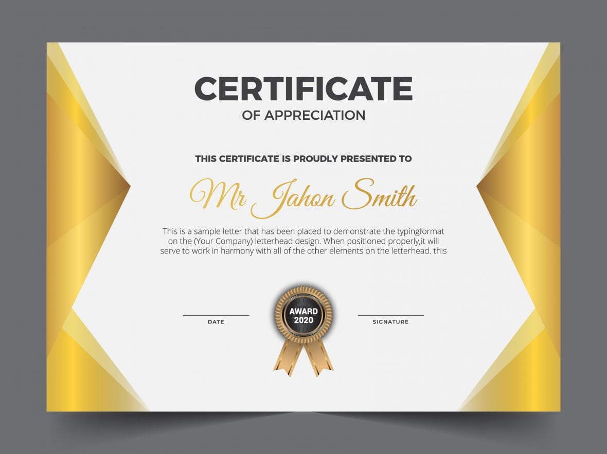 فایل الگوی گواهی موفقیت کلاسیک طلایی - Golden classic certificate of achievement template
