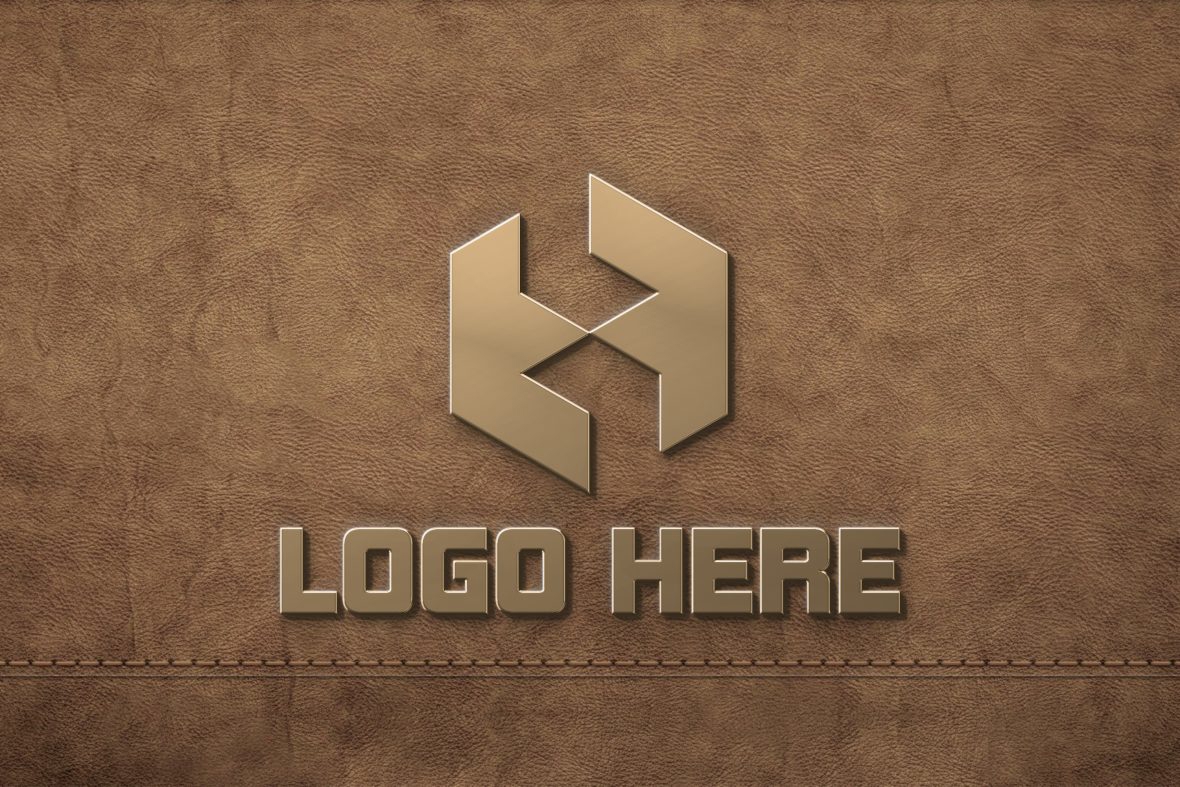 فایل موکاپ لوگوی طلایی روی زمینه چرمی - Golden logo mockup on leather background