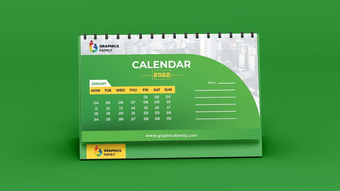 فایل طراحی قالب تقویم رومیزی سبز - Green Desktop Calendar Template Design
