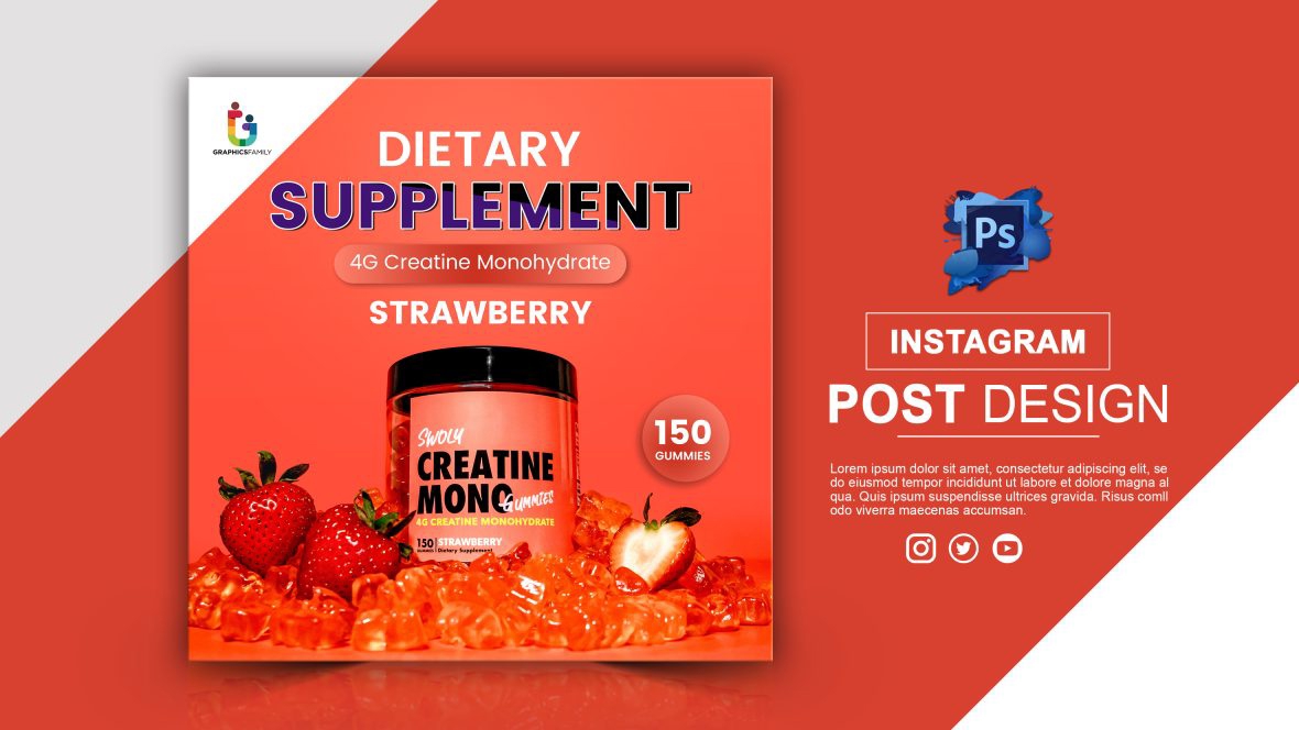فایل طراحی بنر تبلیغاتی شبکه‌های اجتماعی مکمل‌های ورزشی - Gym Supplement Social Media Ad Banner Design