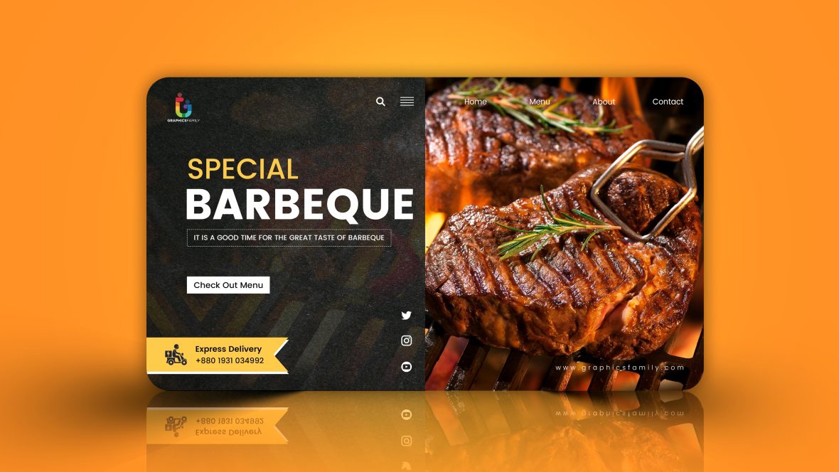 فایل طراحی هدر به همراه منو برای وب‌سایت رستوران - Header Design with Menu for Restaurant Website
