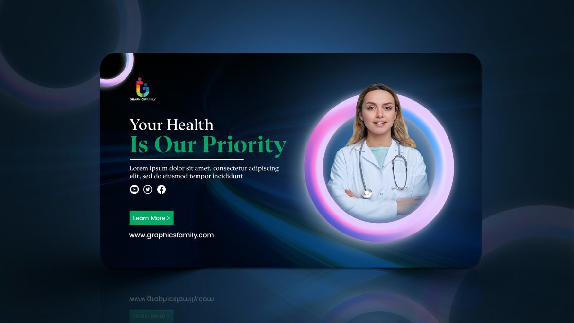 فایل طراحی بنر وب سایت تبلیغات سلامت و پزشکی - Health And Medical Promotion Website Banner Design