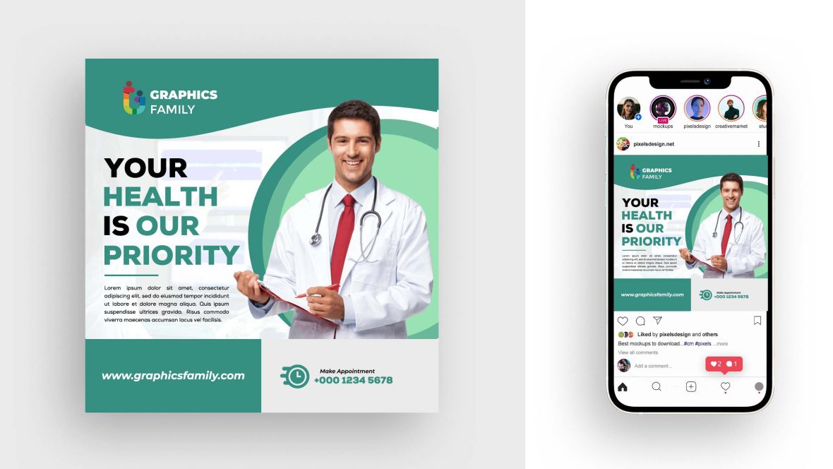 فایل قالب طراحی پست اینستاگرام سلامت - Health Instagram Post Design Template