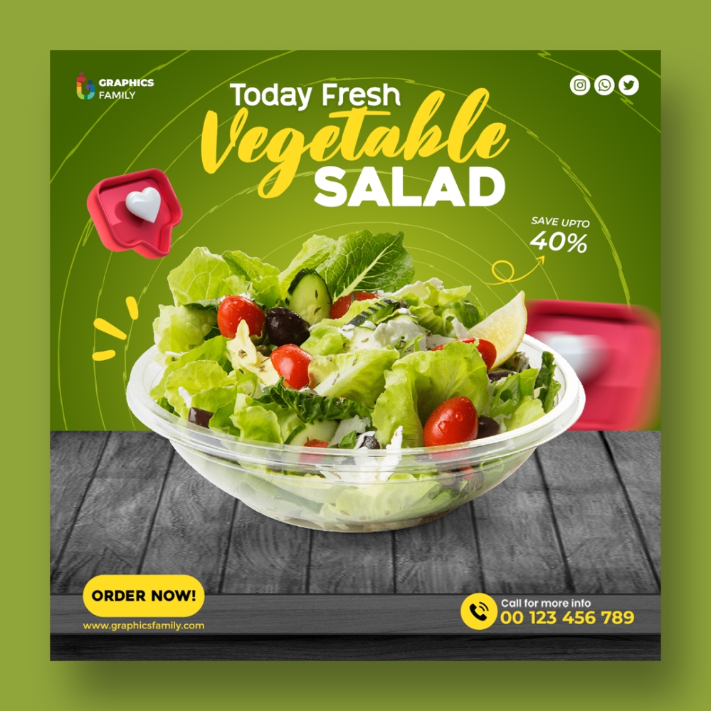 فایل الگوی پست رسانه اجتماعی غذای سالم - Healthy Food Social Media Post Template