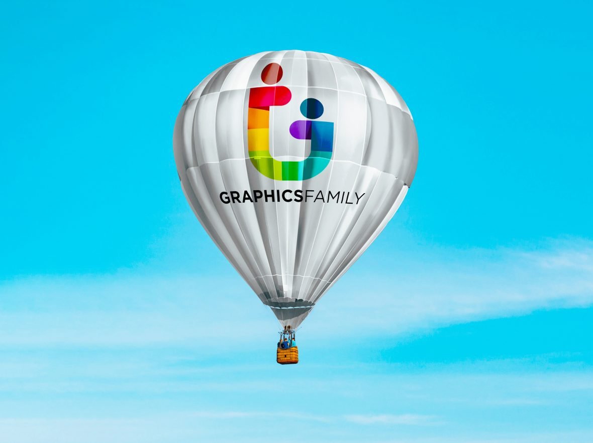 فایل موکاپ لوگو بالون هوای گرم - Hot Air Balloon Logo Mockup