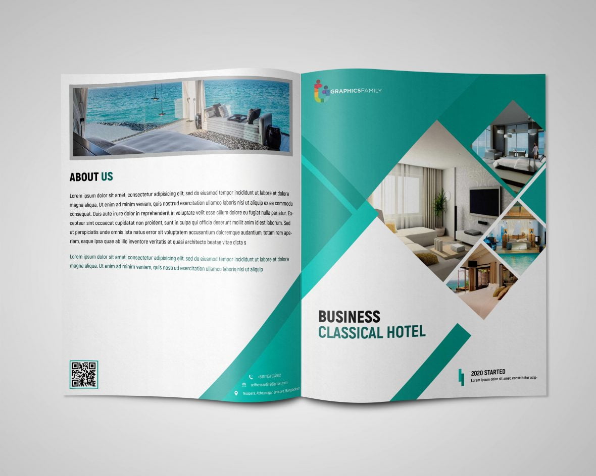 فایل قالب PSD طرح بروشور دو لت خدمات هتل - Hotel Service Bi Fold Brochure Design PSD Template