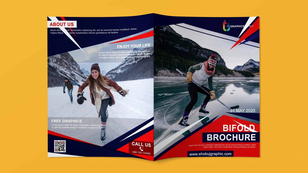 فایل قالب طراحی بروشور دو لت اسکیت روی یخ - Ice Skating Bi Fold Brochure Design Template