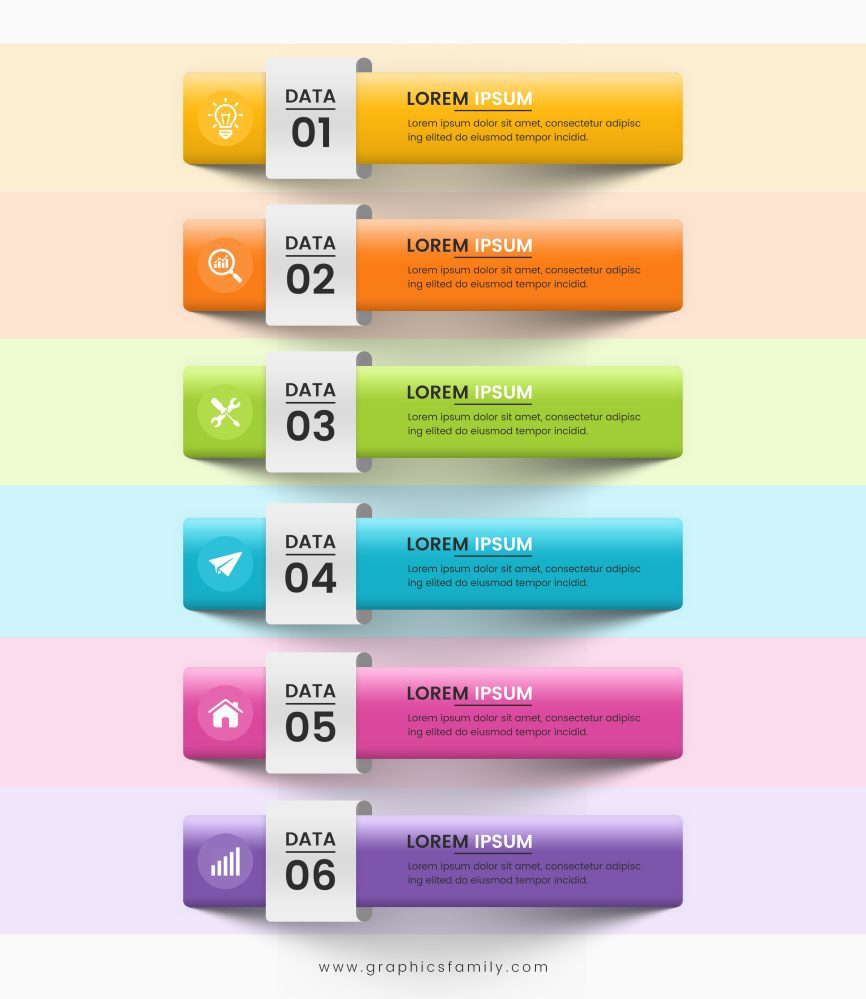 فایل فهرست برگه اینفوگرافیک با 6 تصویر برداری از الگوی داده - Infographics tab paper index with 6 data template vector image