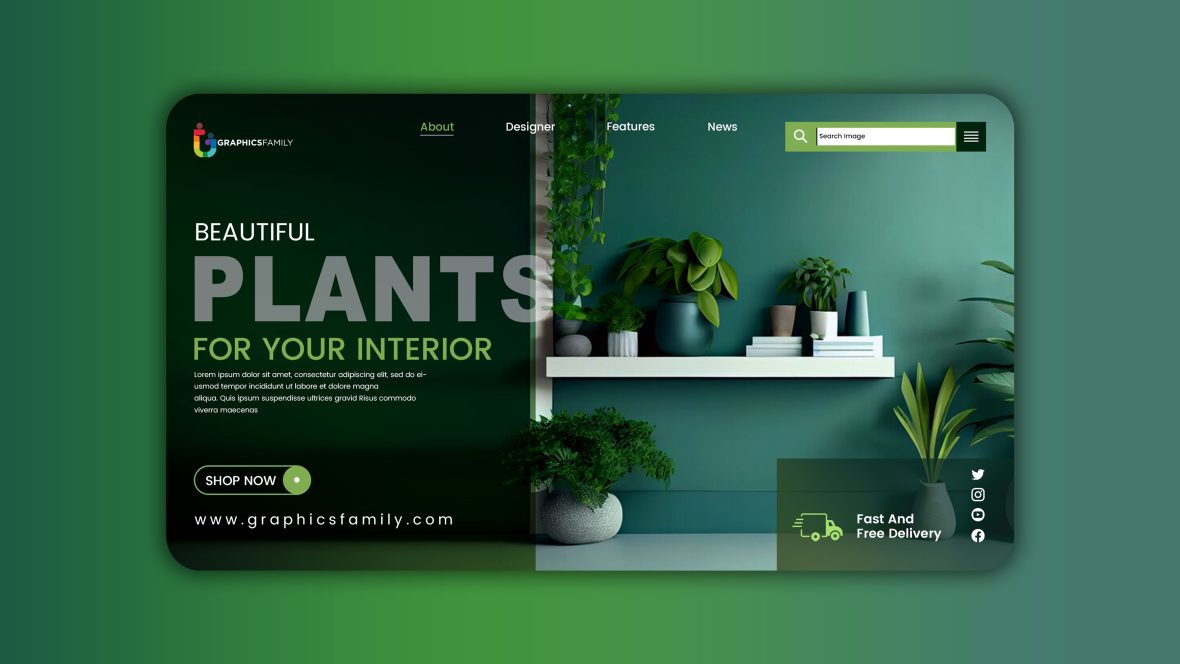 فایل الگوی طراحی بنر گیاهان داخلی - Interior Plants Banner Design Template