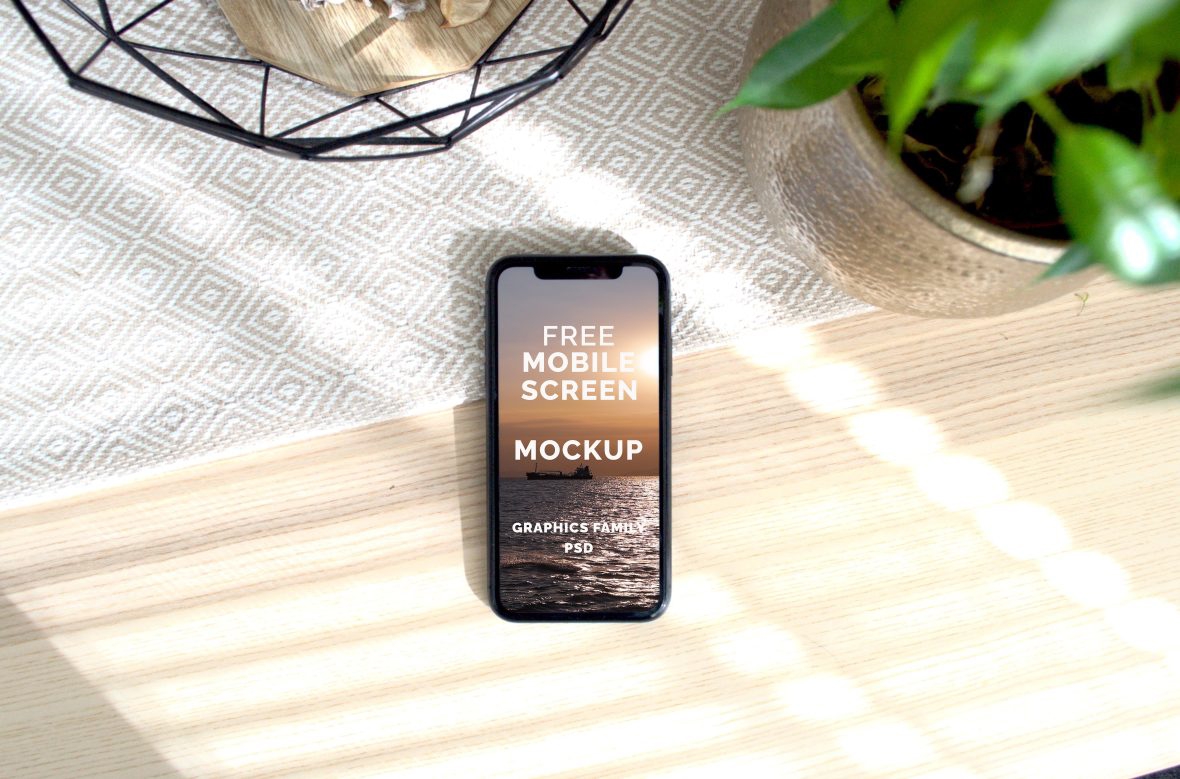 فایل ماکت طراحی صفحه نمایش آیفون روی میز - iPhone Screen on Table Design Mockup