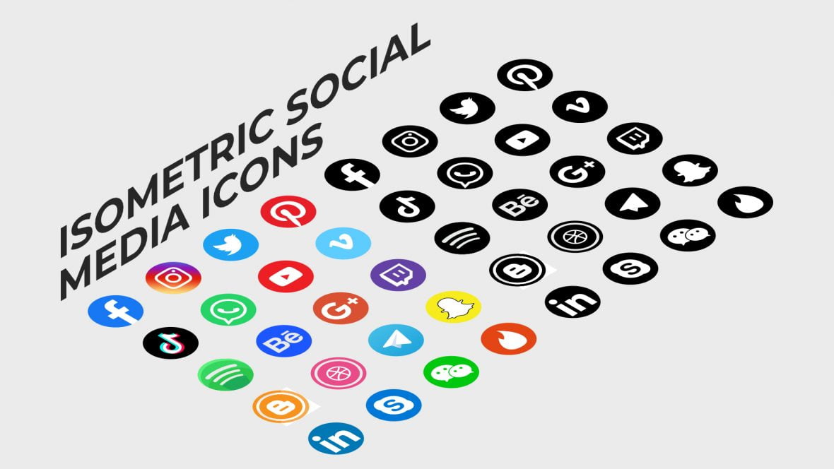 فایل آیکون‌های رسانه‌های اجتماعی به سبک ایزومتریک - Isometric style social media icons