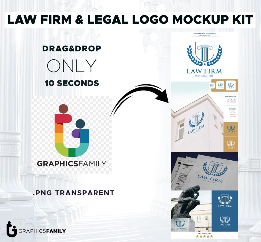 فایل کیت موکاپ لوگوی شرکت حقوقی و قضایی - Law Firm & Legal Logo Mockup Kit