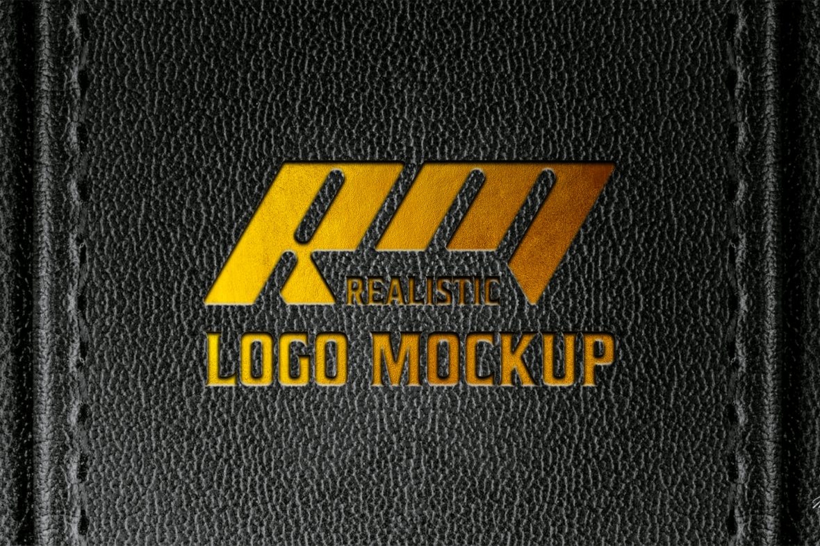 فایل موکاپ لوگو روی چرم دوخته شده مشکی - Logo Mockup on Black Stitched Leather