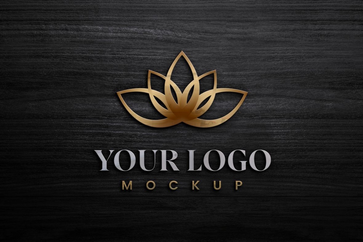 فایل موکاپ لوگو روی زمینه چوبی مشکی - Logo Mockup On Black Wooden Background