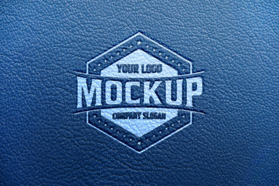 فایل موکاپ لوگو روی زمینه چرم آبی - Logo Mockup on Blue Leather Background