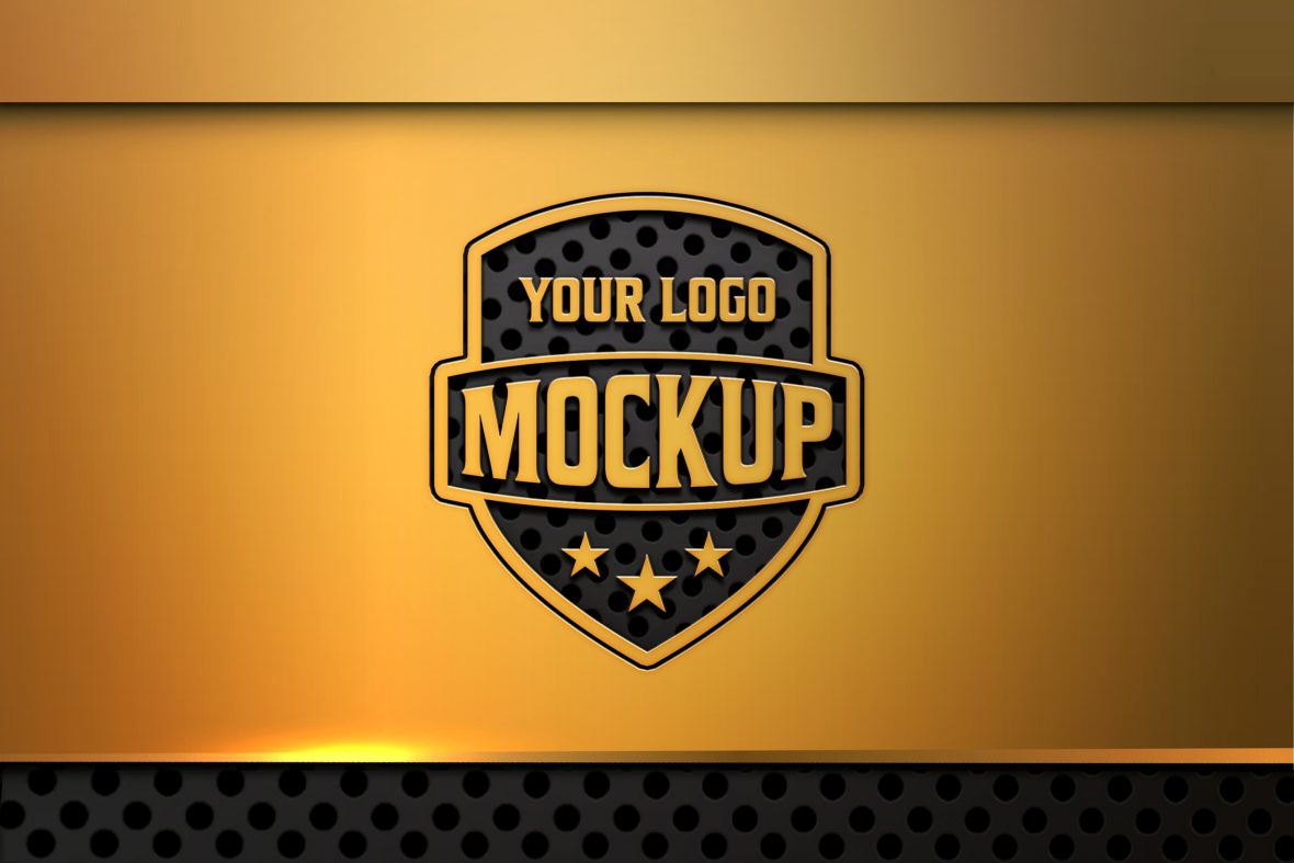 فایل موکاپ لوگو روی زمینه طلایی و مشکی - Logo Mockup on Gold and Black Background