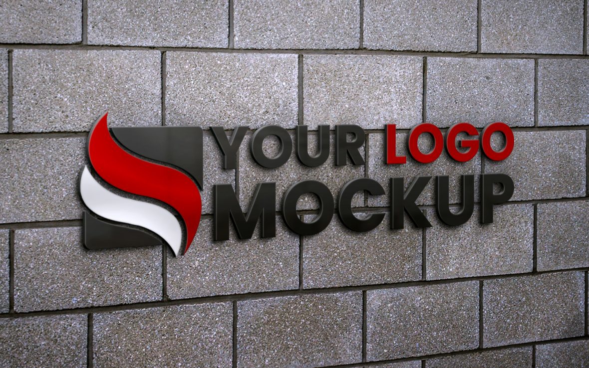 فایل موکاپ لوگو روی دیوار آجری بتنی خاکستری - Logo Mockup on Gray Concrete Wall Bricks