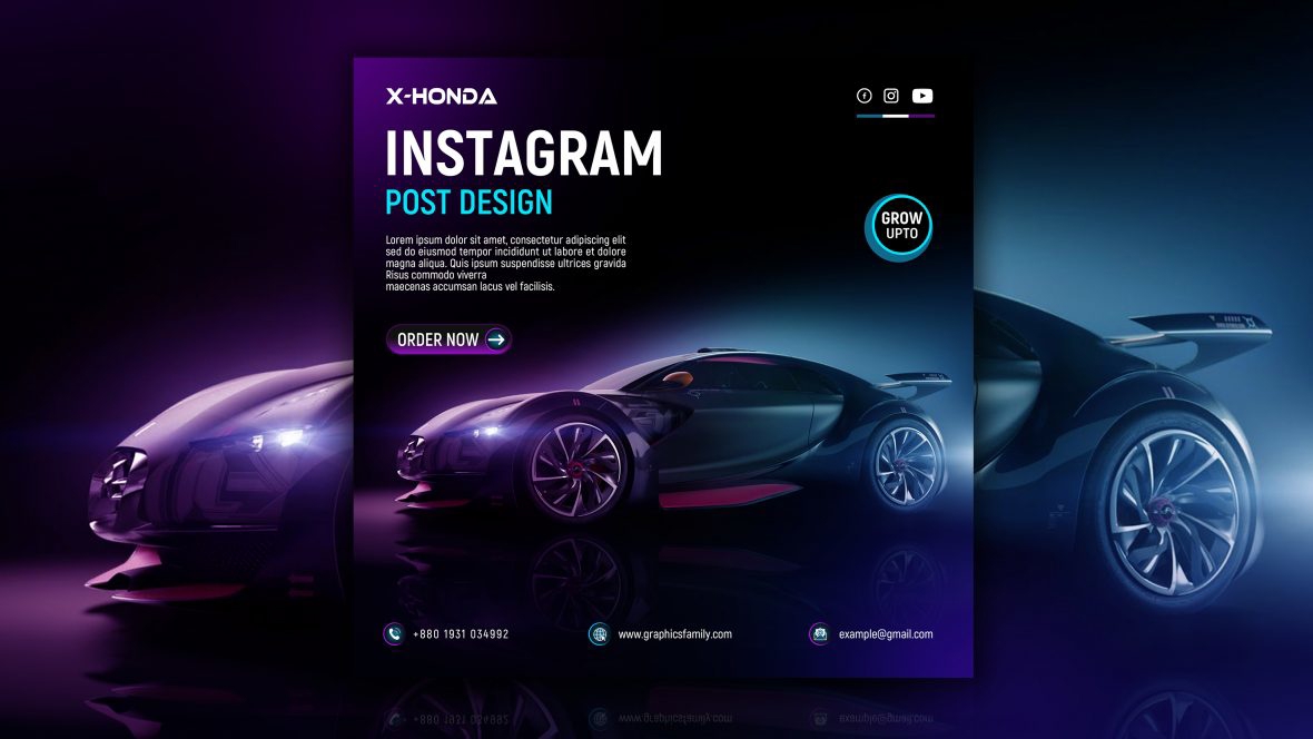 فایل الگوی پست رسانه‌های اجتماعی خودروهای لوکس - Luxury Car Social Media Post Template