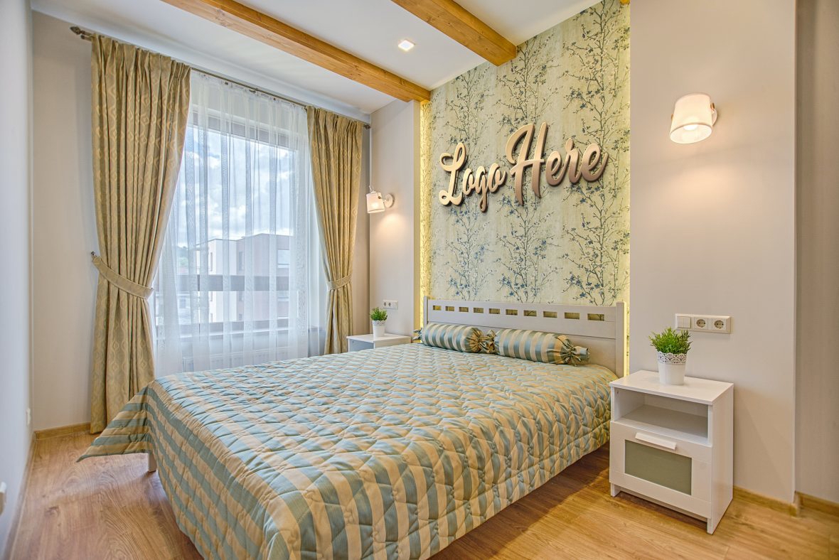 فایل موکاپ لوگو اتاق هتل لوکس - Luxury Hotel Room Logo Mockup