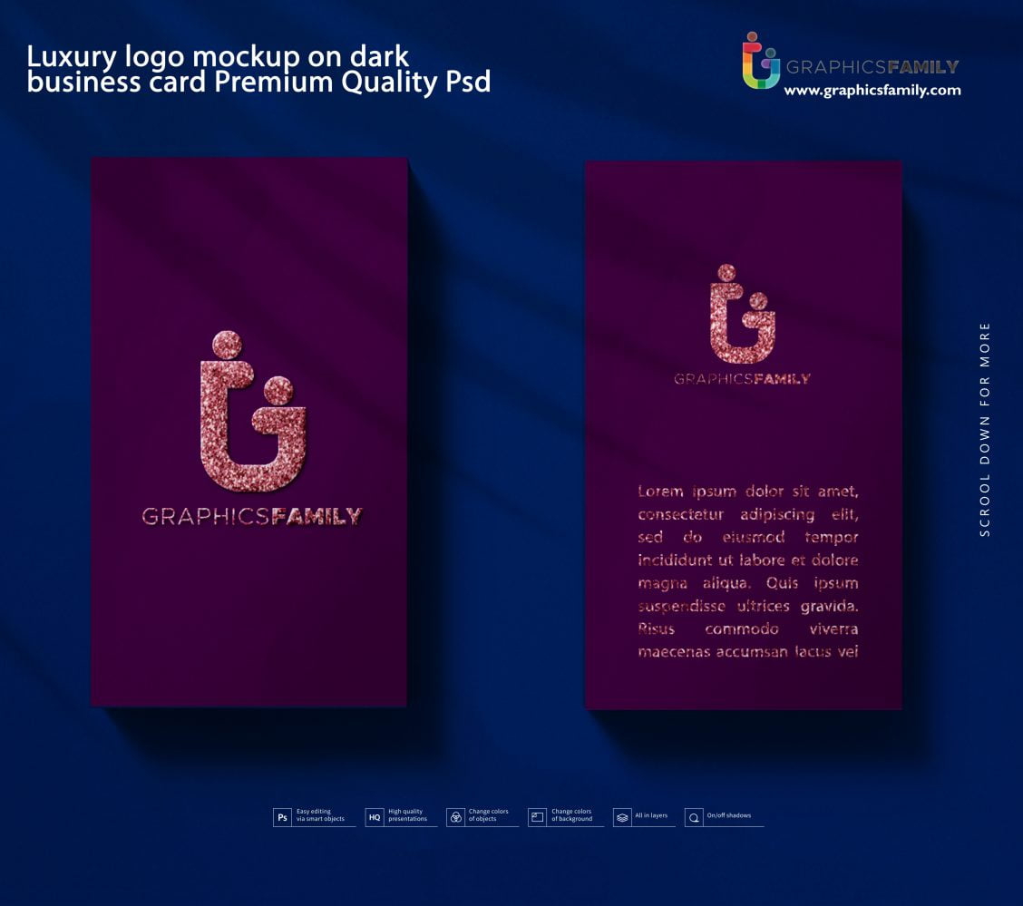 فایل موکاپ لوگو لوکس روی کارت ویزیت تیره با کیفیت عالی و فرمت PSD - Luxury logo mockup on dark business card Premium Quality Psd