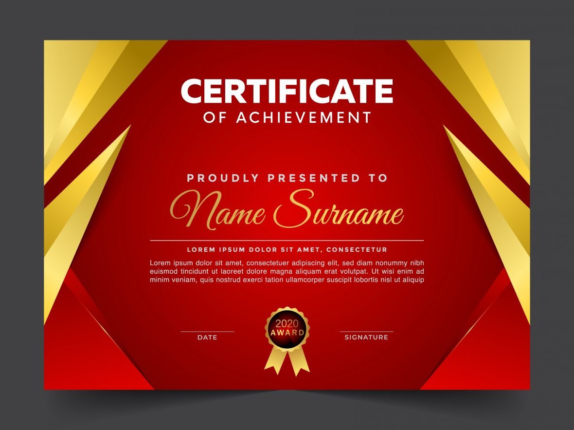 فایل طرح گواهی لوکس قرمز و طلایی - Luxury Red and Gold Certificate Design