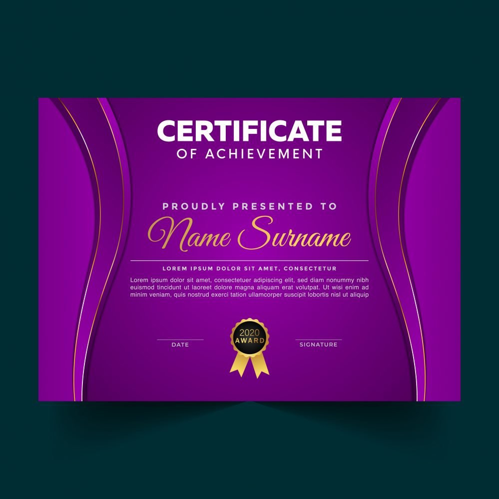 فایل الگوی موفقیت گواهی لوکس ویولت - Luxury Violet Certificate Achievement Template