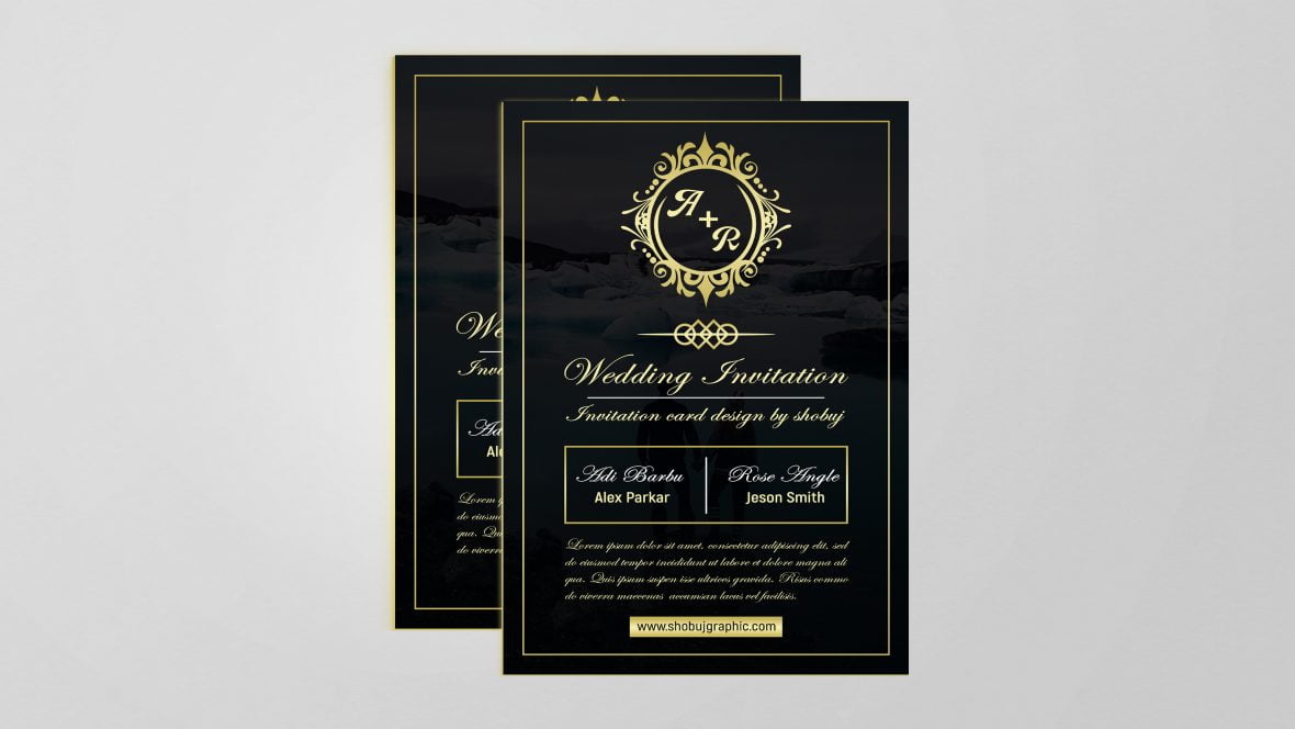 فایل طرح لایه باز کارت دعوت عروسی لوکس با فرمت psd - Luxury Wedding Invitation Card Design Psd Template