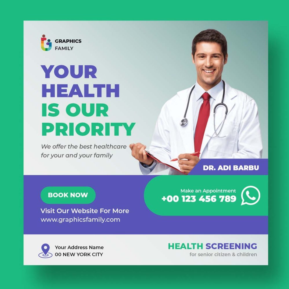 فایل طراحی پست شبکه‌های اجتماعی پزشکی - Medical social media post design